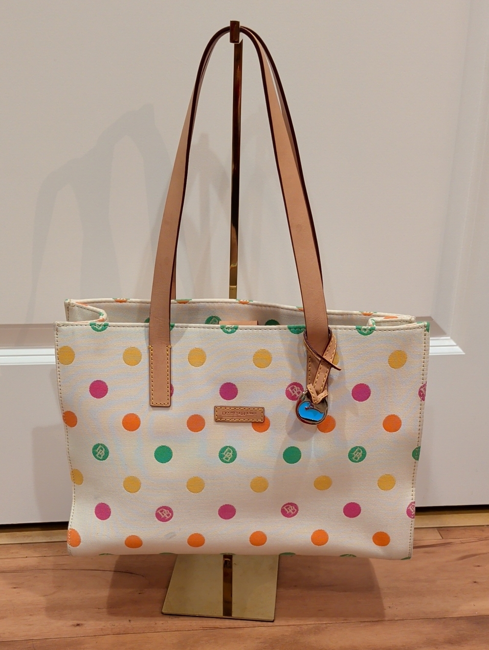 Dooney & Bourke Vintage Y2K Rainbow Bubble Dot canvas tote With Blue Duck Charm